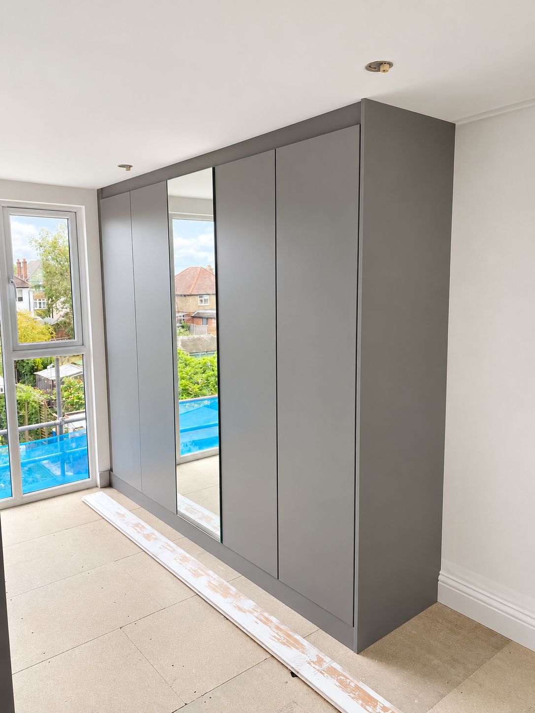 Additional view of the Dusk Grey Blyton wardrobe installation in Guildford
