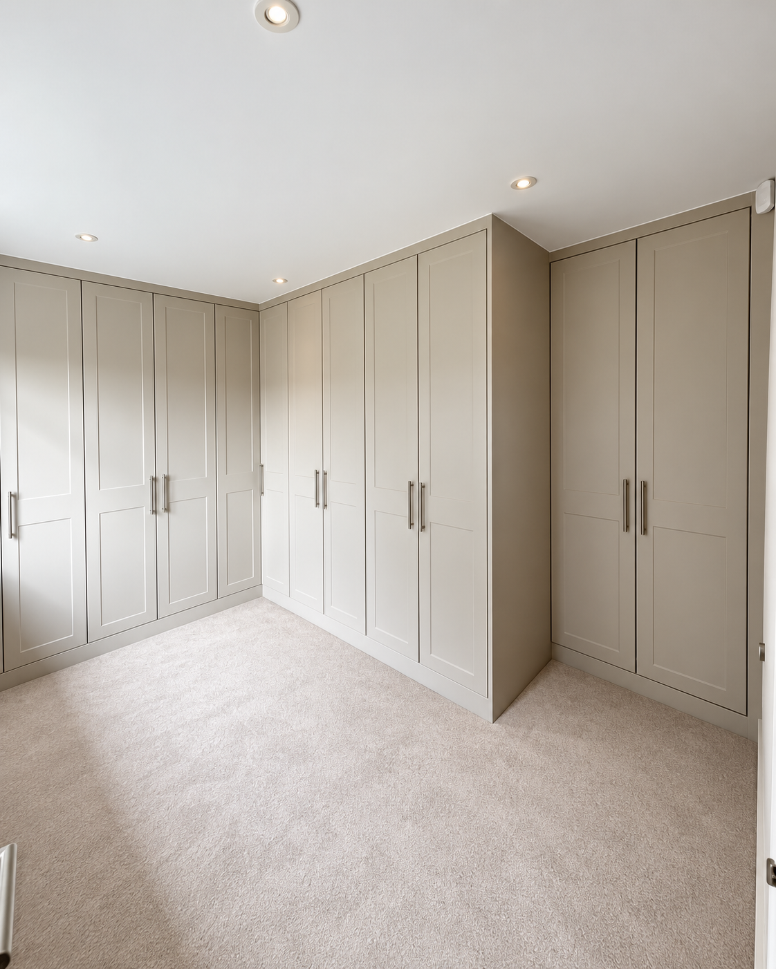 Cashmere shaker fitted wardrobes in Shenfield Essex with deep alcove and corner storage