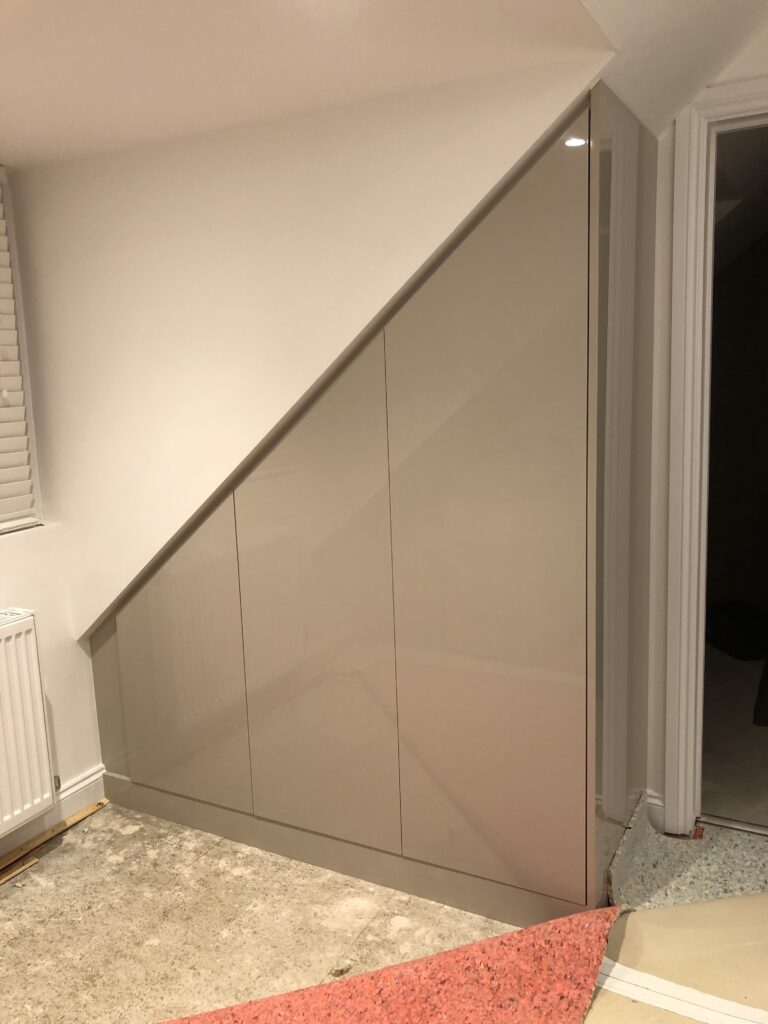 IMG_2941 Oulton Stone Grey Gloss Angled Fitted Wardrobe in Brentwood