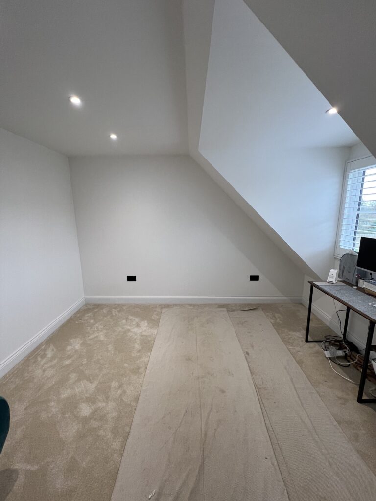 Sage Green Fitted Home Office in Clavering, Essex. Before Picture.