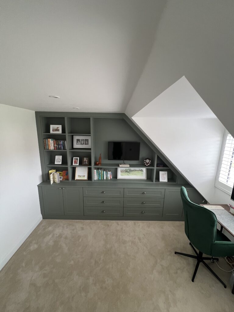 Completed Sage Green Fitted Home Office in Clavering, Essex