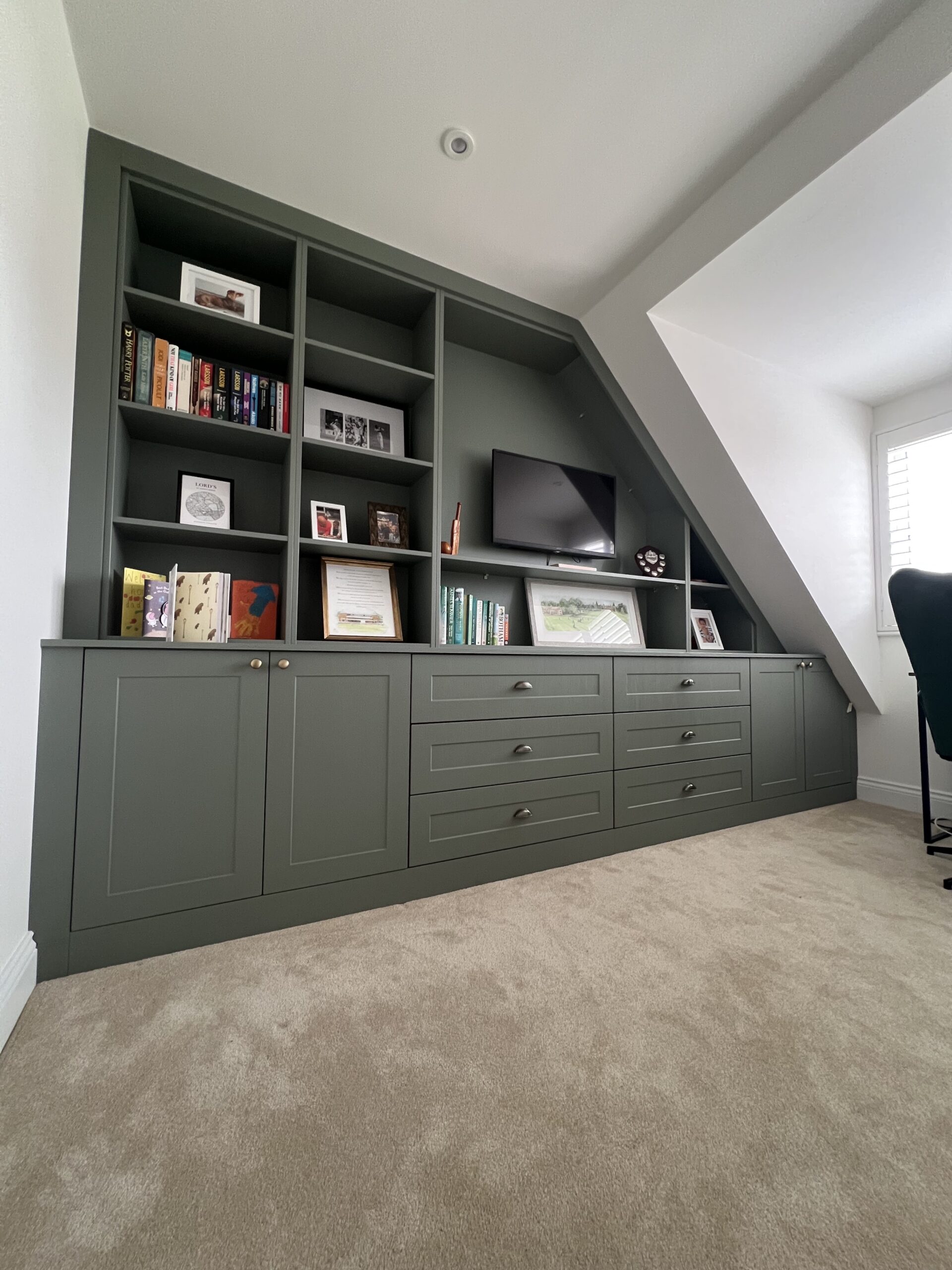 Sage Green fitted furniture project and fitted home office idea in Clavering Essex
