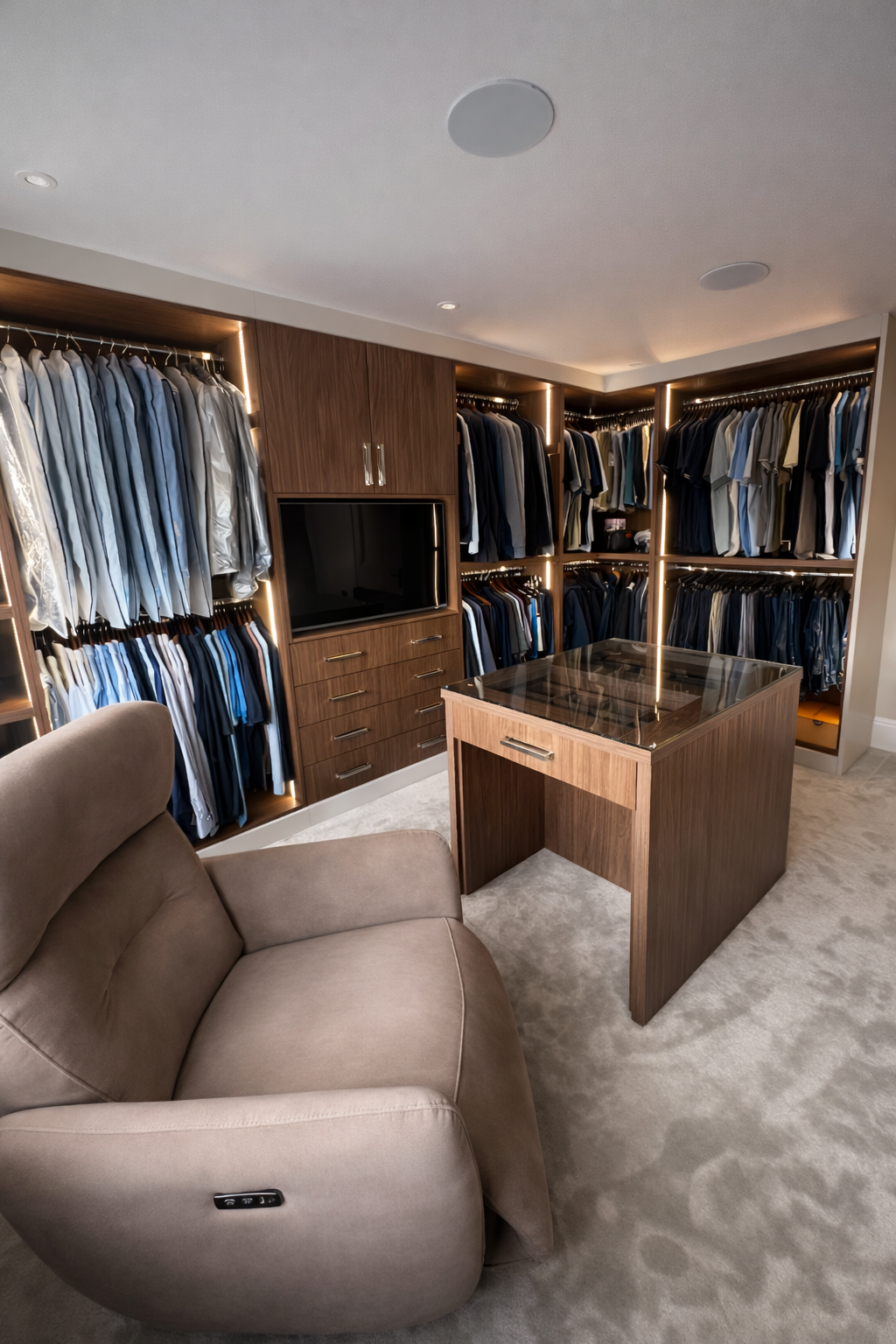 Luxury dressing room with made-to-measure fitted wardrobe interiors