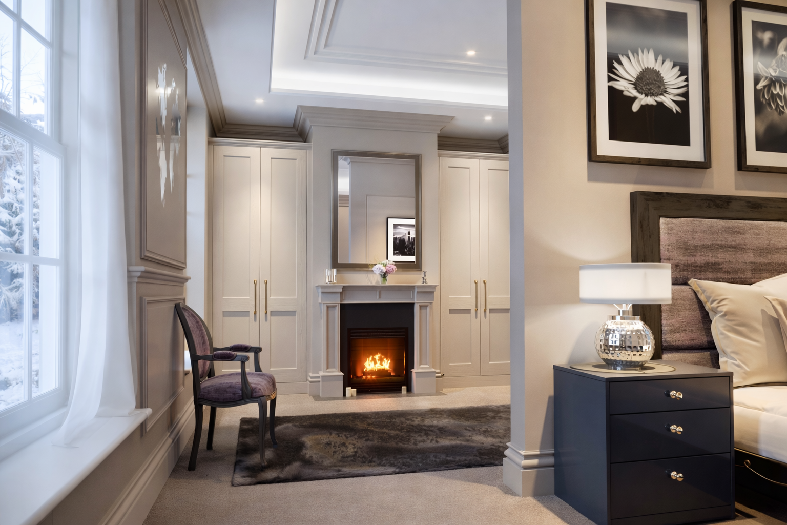 Made-to-measure Shaker fitted wardrobes designed around an unusual room
